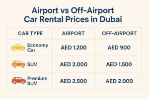 Infographic comparing airport vs off-airport car rental prices in Dubai Are Car Rentals Cheaper at the Airport? 
