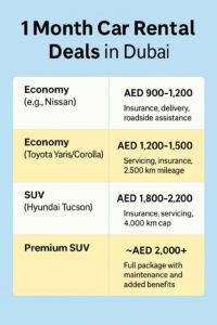 1 Month Car Rental Deals – Dubai monthly rental price comparison