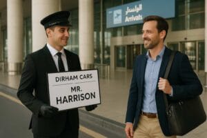 Airport pickup service for private car hire Dubai to Abu Dhabi 