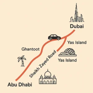 Luxury car rental with driver between Dubai and Abu Dhabi on Sheikh Zayed Road