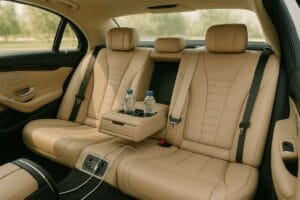 Interior of luxury private car with amenities 