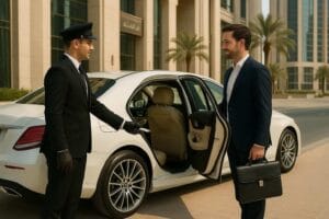 Chauffeur service in Dubai welcoming passenger