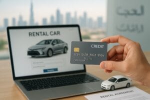 Credit card being used to cover car rental insurance in Dubai