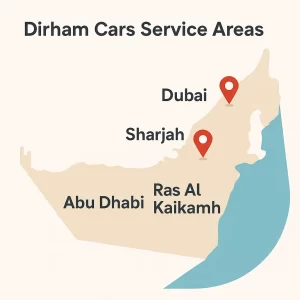 Monthly car rental service areas across the UAE by Dirham Cars