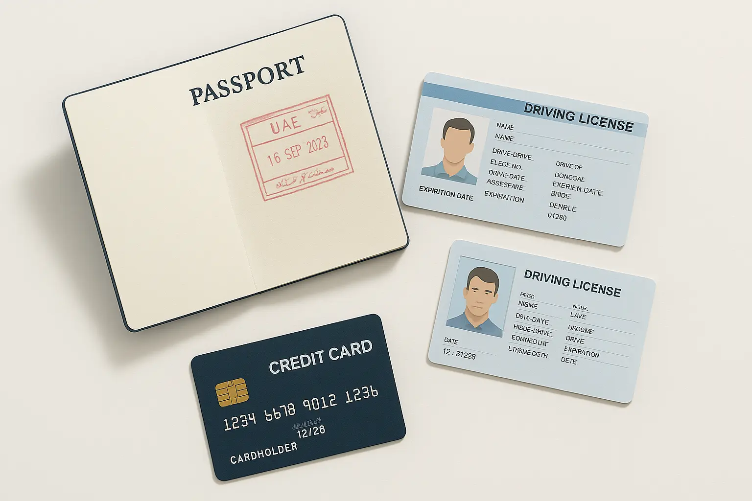 documents required for rent a car in Dubai – passport, UAE visa, driving license, credit card